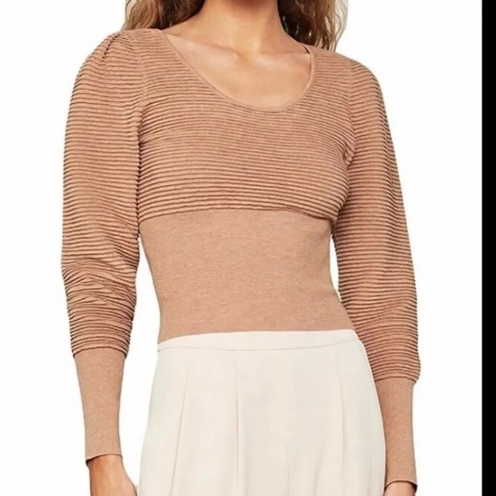 BCBGMAXAZRIA Womens Ribbed Cropped Pullover Sweater Taupe M